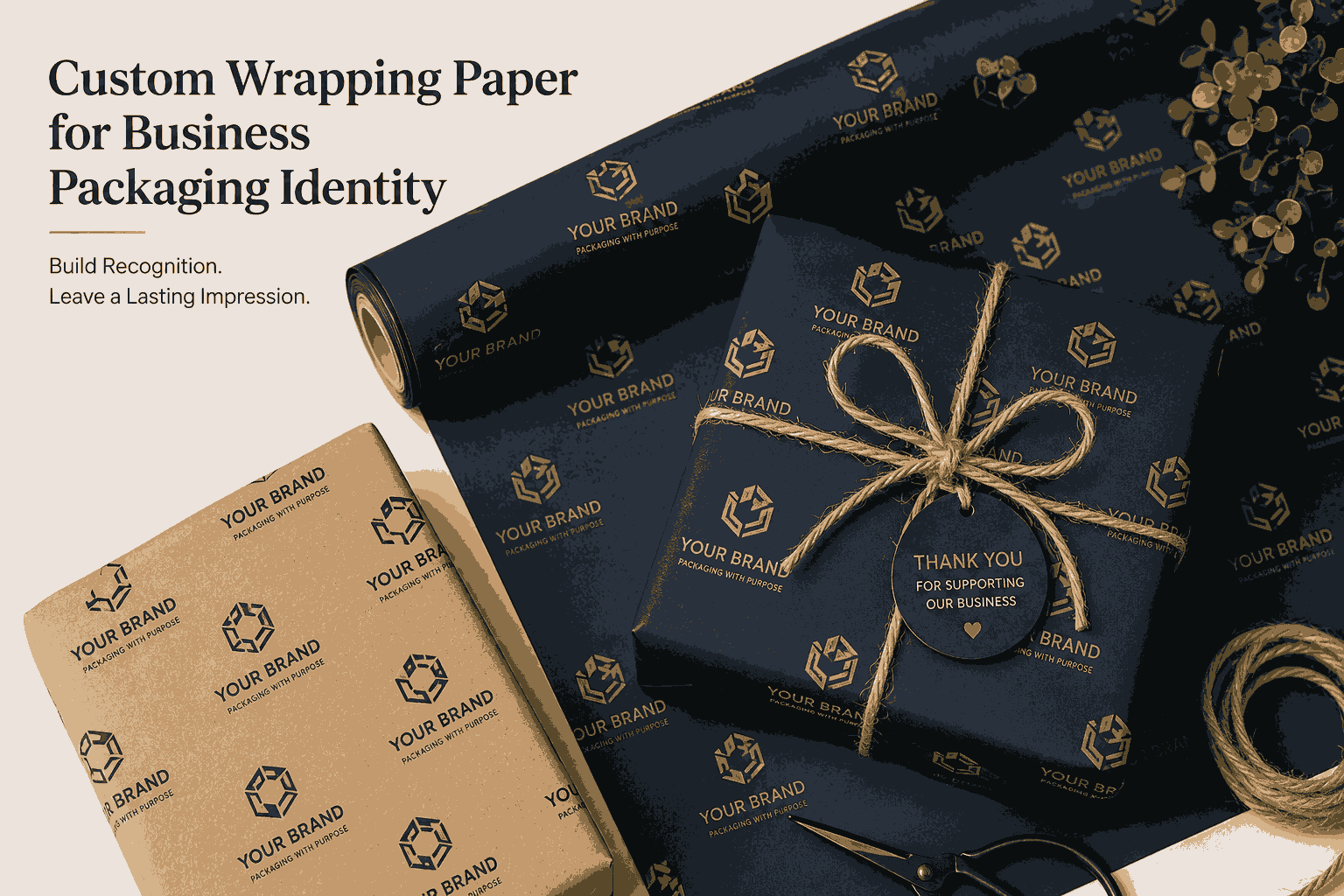 Custom wrapping paper for business packaging with branded logo design