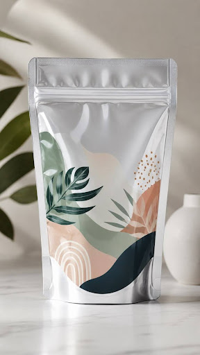 Custom 3.5 mylar bag packaging with tropical leaf graphic design and ziplock seal