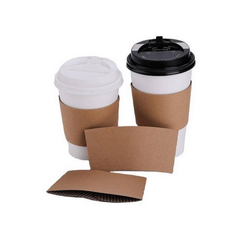 Custom coffee sleeve wrapped around a hot coffee cup to retain heat and aroma