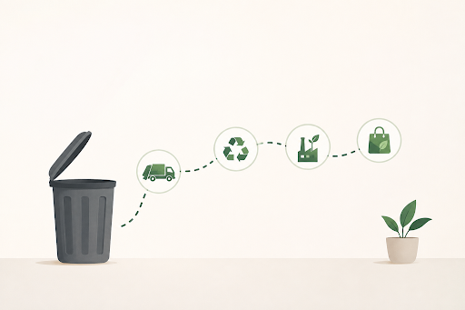 Diagram showing the journey of household waste, recycling, and disposal in Australia.